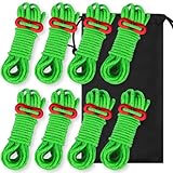 JTENG 8 Stück abspannseile abspannleine zeltseil mit Einem Aluminiumteller Reflektierendem Ø 4mm Länge 400mm spannseile Leuchtend Spannschnur für Zelt Camping (Green)